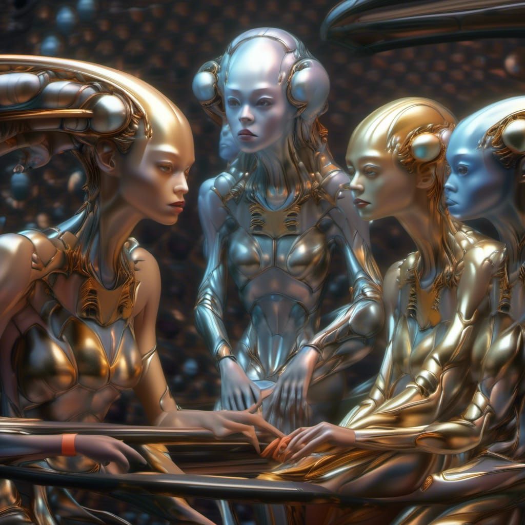 Polychromatic Alien Cityscape: Hyperrealistic Digital Art