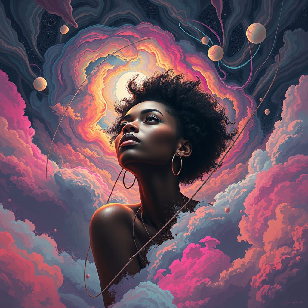 Chaotic Multiverse: African American Woman in Surreal Art