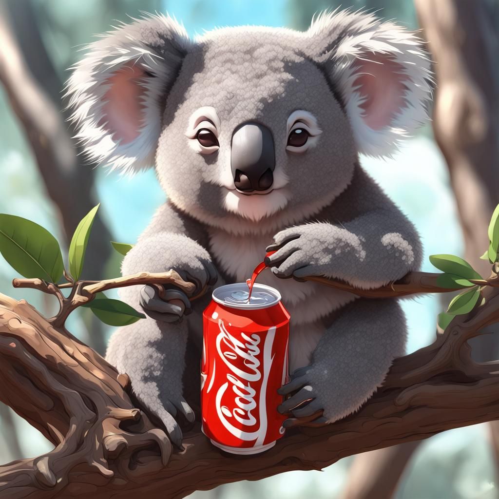 Cute Koala Drinks Coke: 3D Anime Art