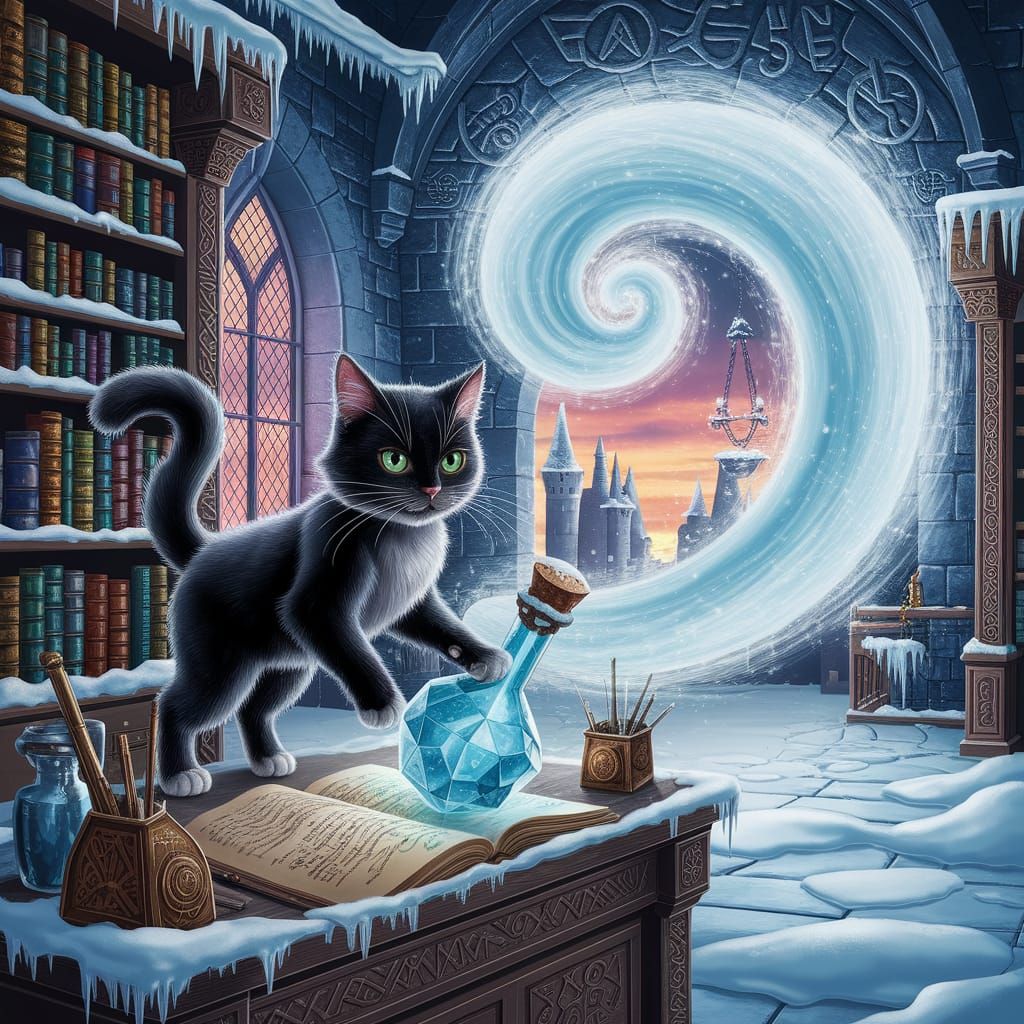 Cat Unleashes Winter Cyclone in Wizard's Castle