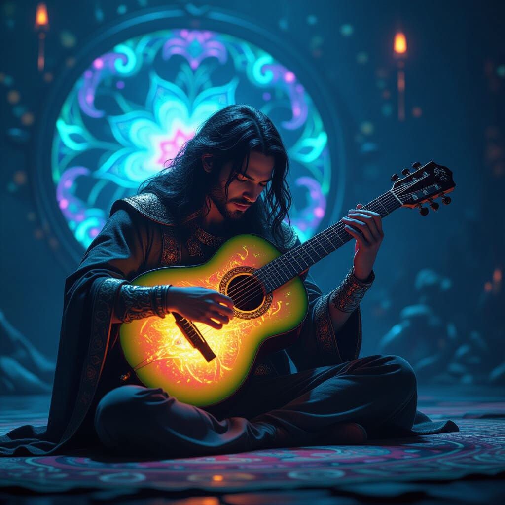 Musician Plays Iridescent Avocado Instrument on Mystical Sta...