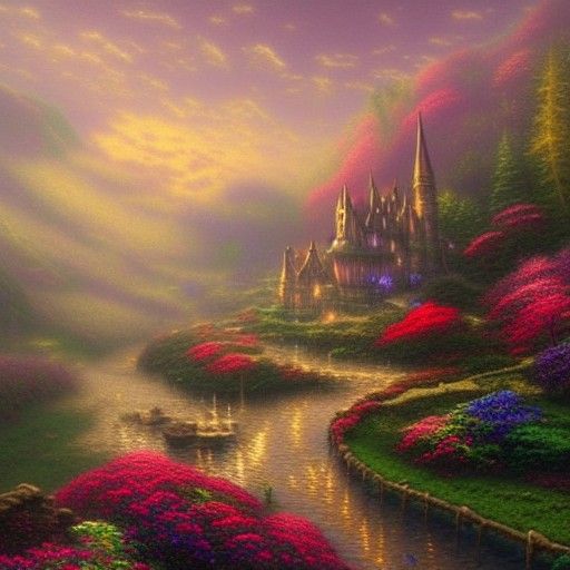 Ethereal Fantasy Landscape in Kinkade Style