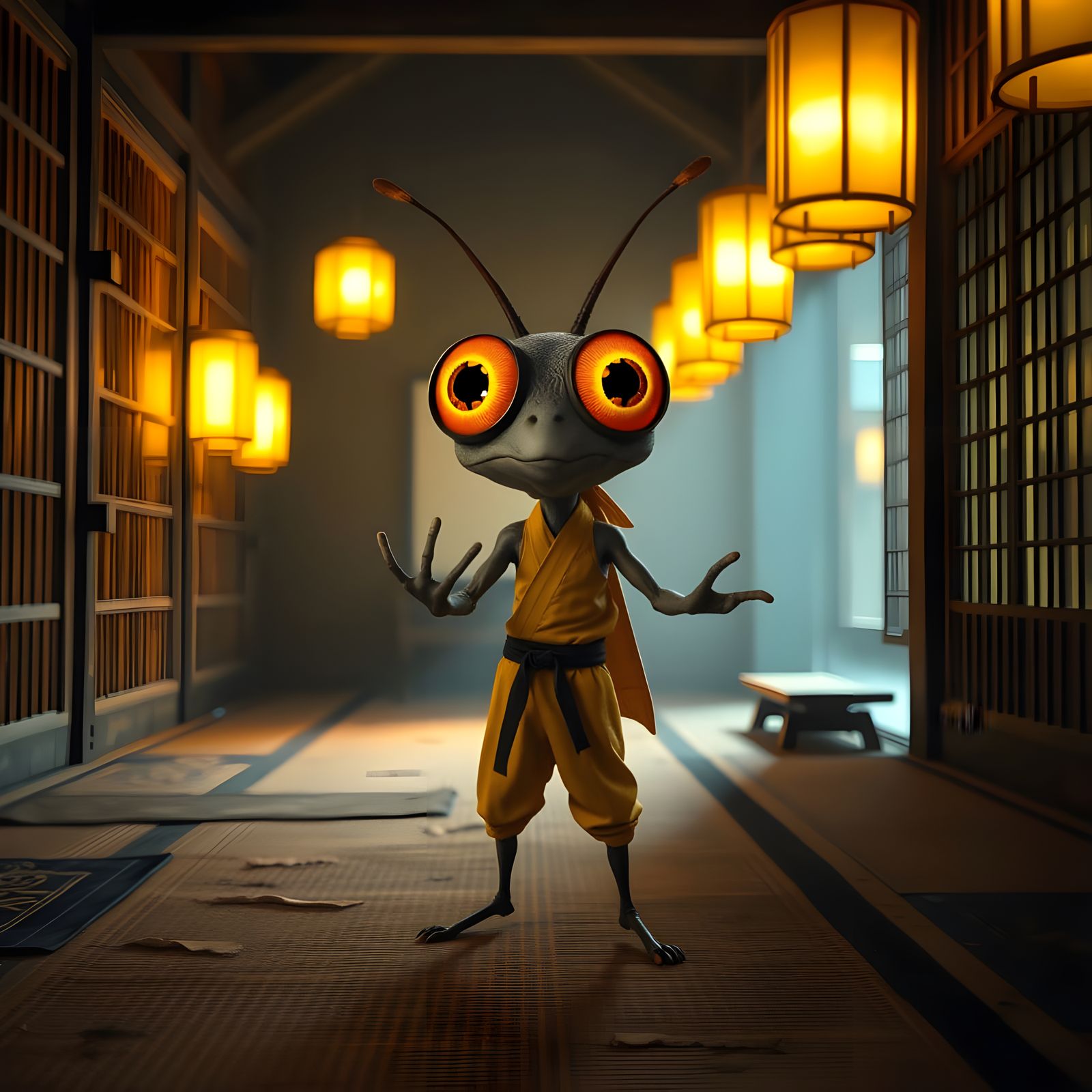 Flea Ninja as Bruce Lee in 3D Render