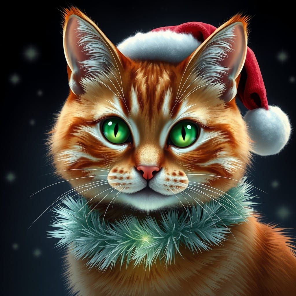 Majestic Ginger Cat in Festive Fantasy Scene