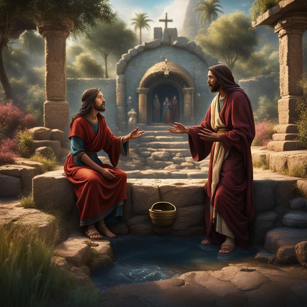Jesus Offers Salvation to Samaritan Woman: Matte Painting