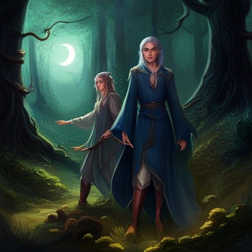 Two Handsome Elves Strolling in Forest