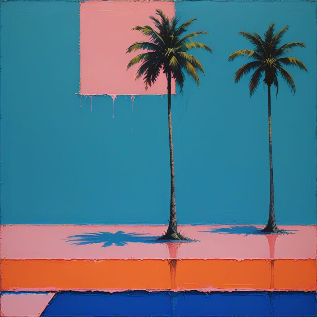 Surrealist Abstract Pool Scene in Minimalist Style