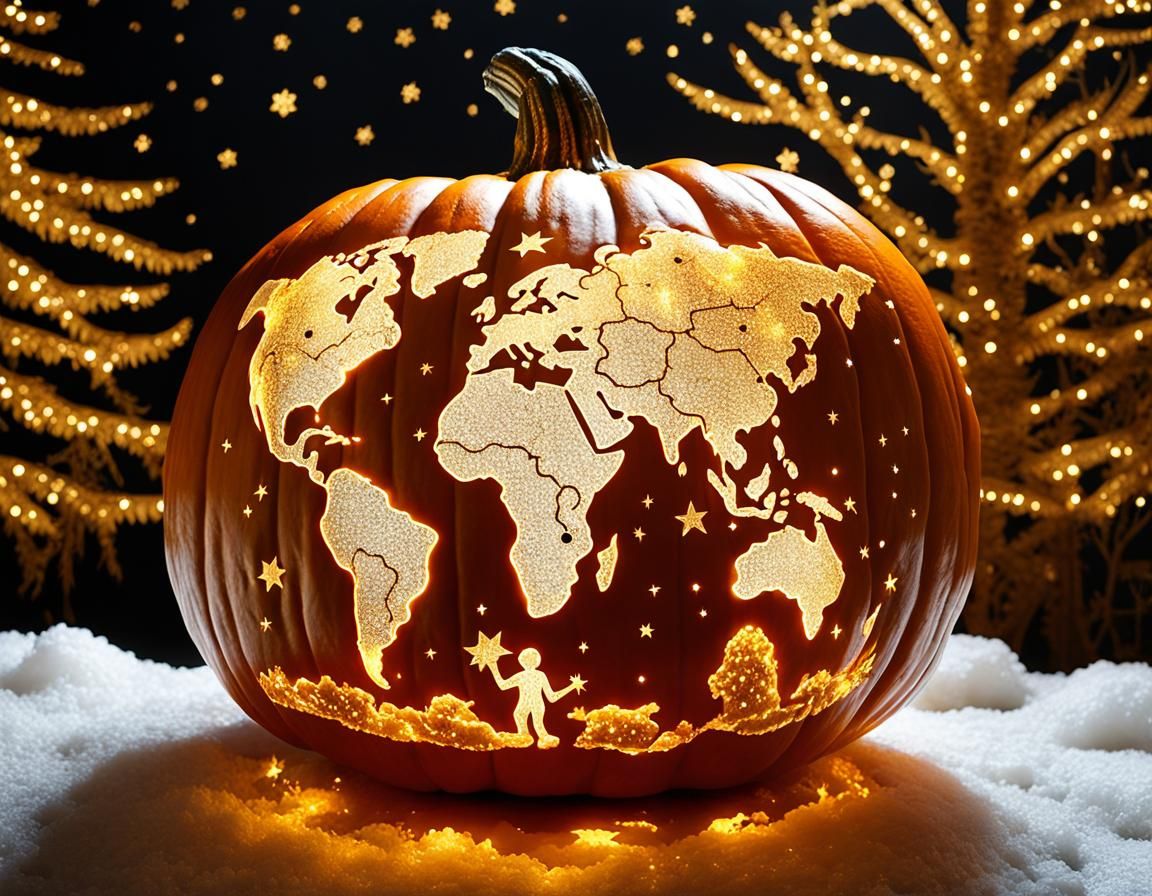 Illuminated World Map Pumpkin Carving