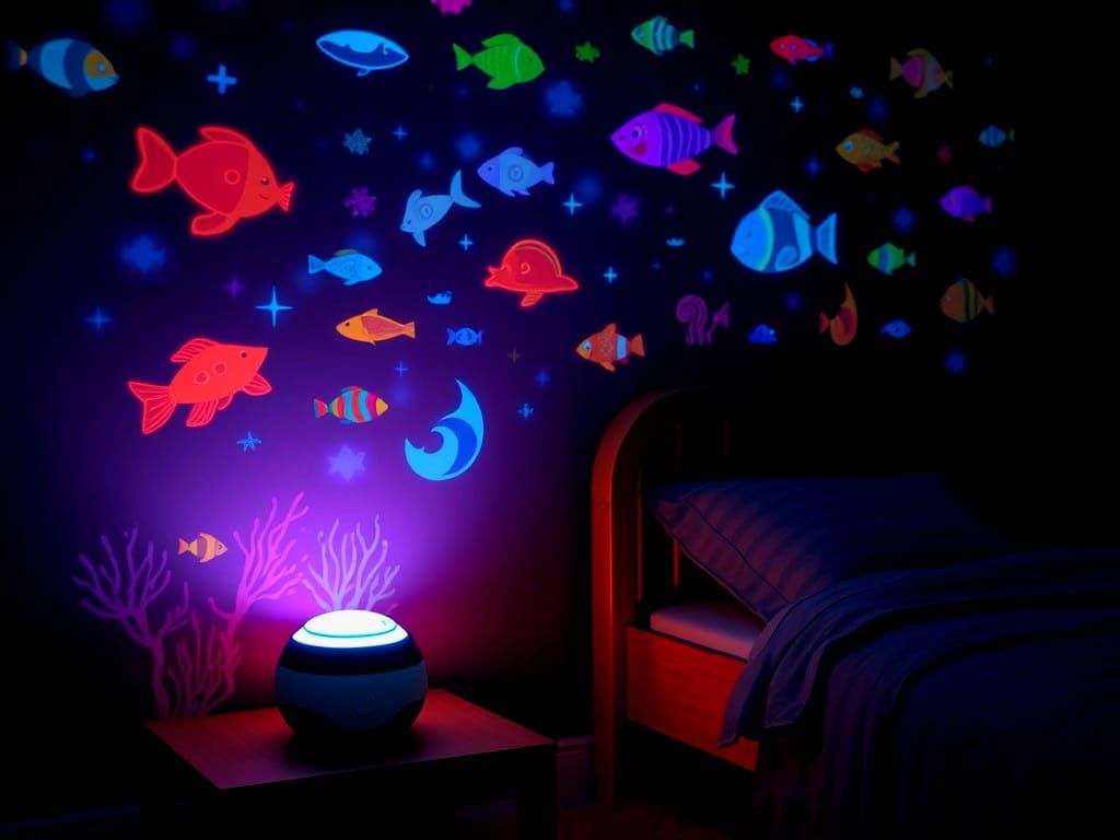Neon Ocean Life Nightlight Projector in Bedroom