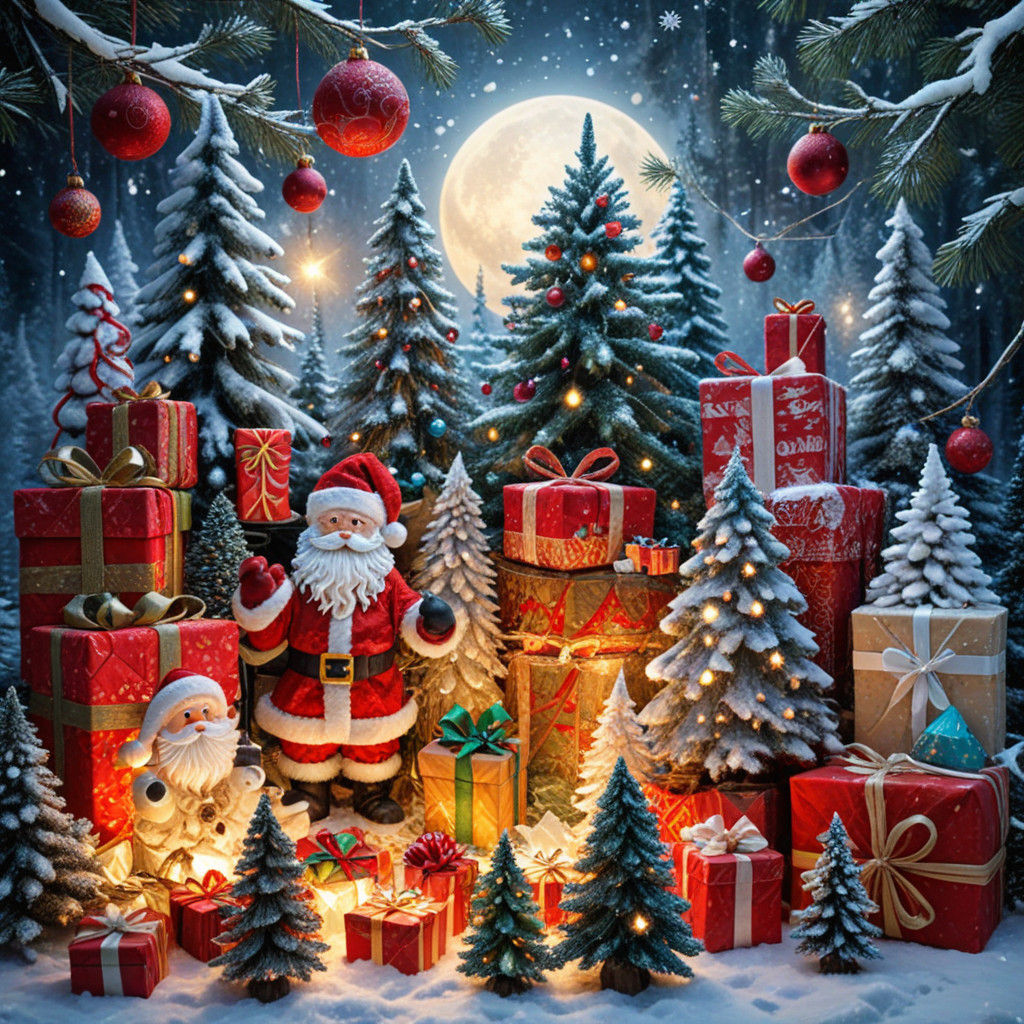 Vibrant Christmas Scene in Mixed Media