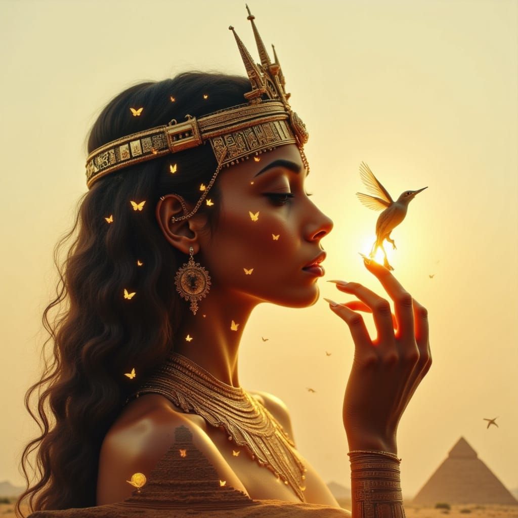 Ethereal Nubian Queen in Golden Double Exposure