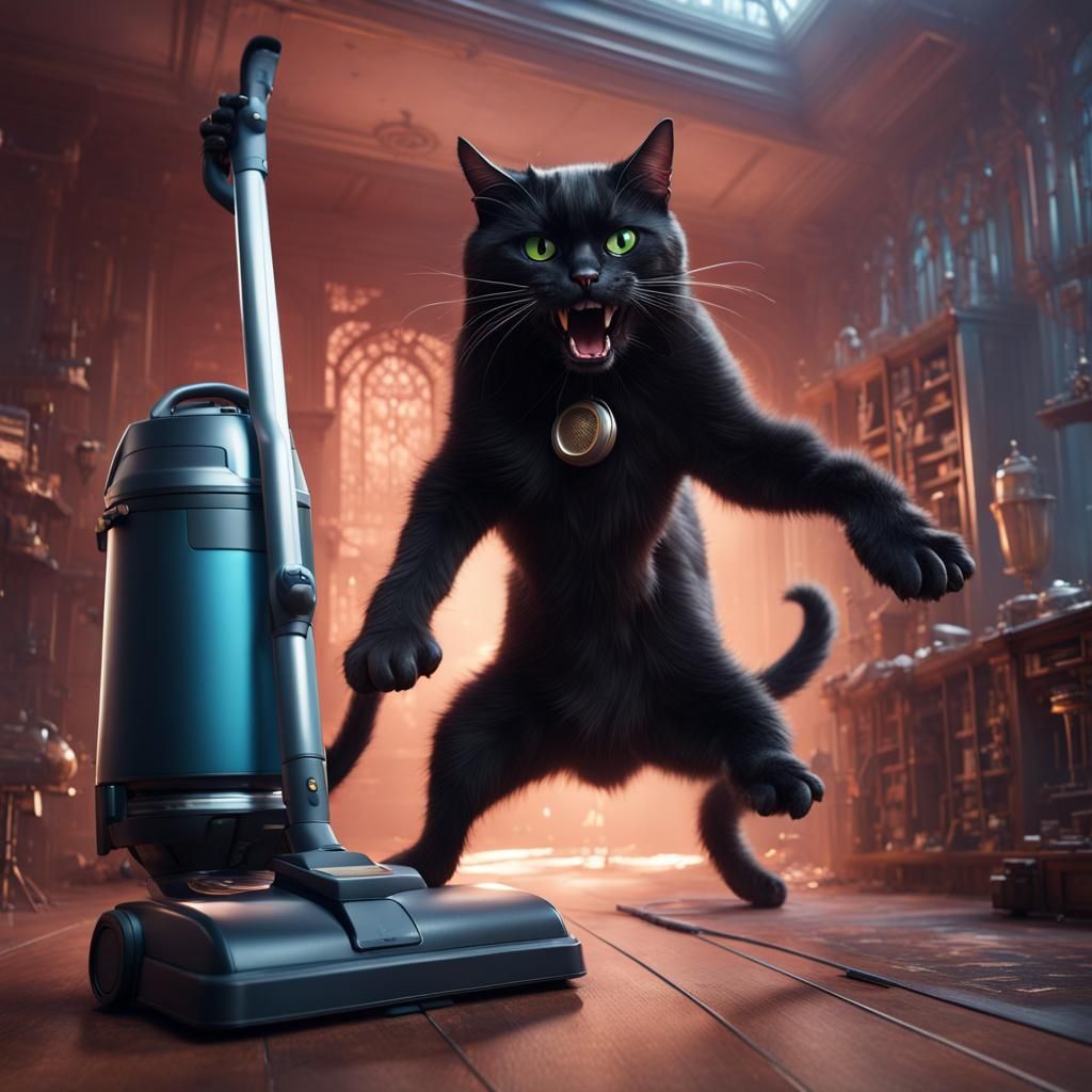 Kung Fu Cat Battles Evil Vacuum Cleaner