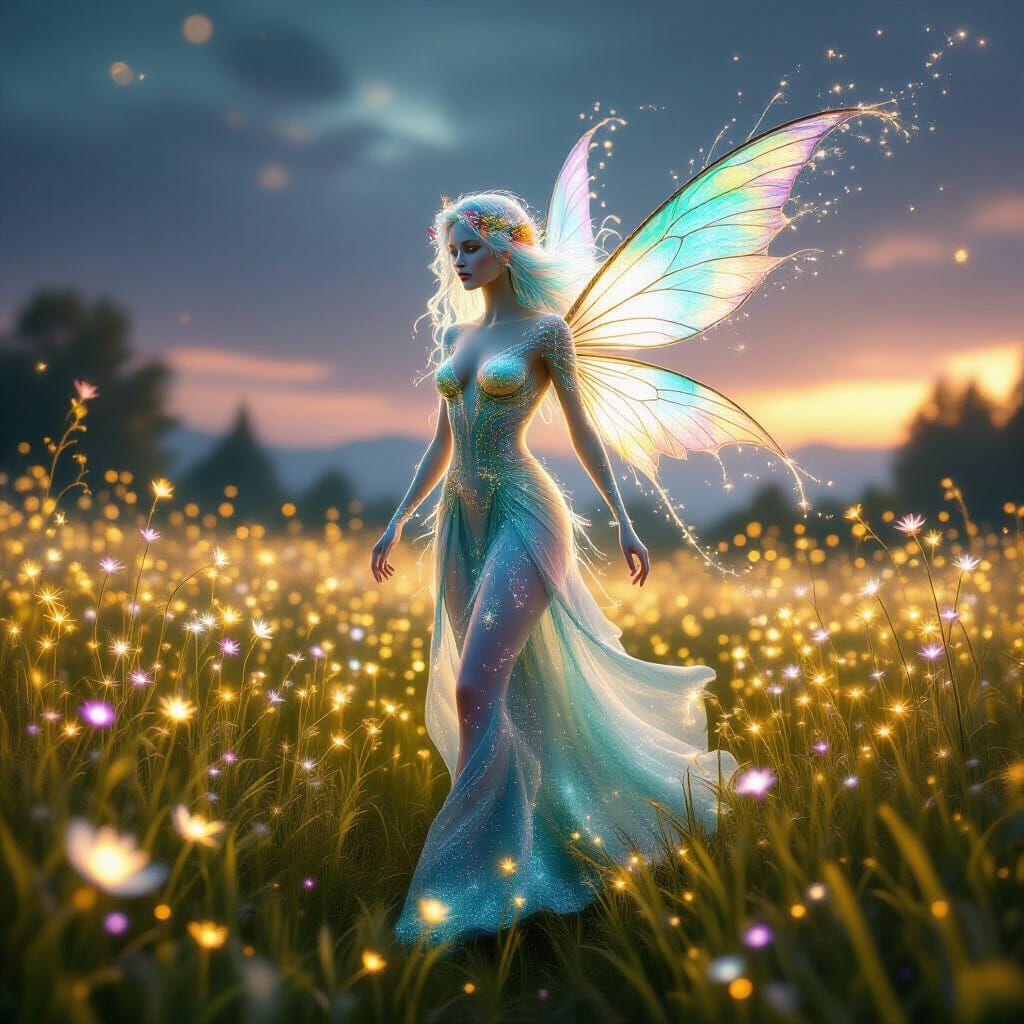 Ethereal Fairy in Luminous Wildflower Field