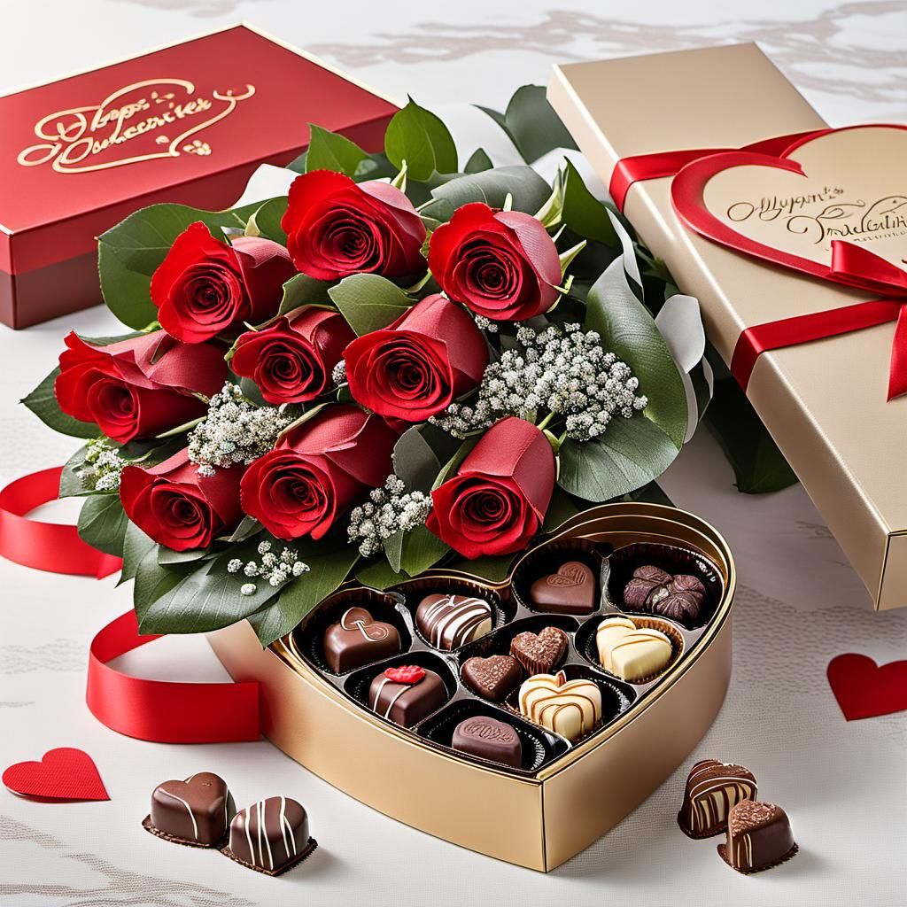 Heart-Shaped Chocolates and Roses in Fantasy Style