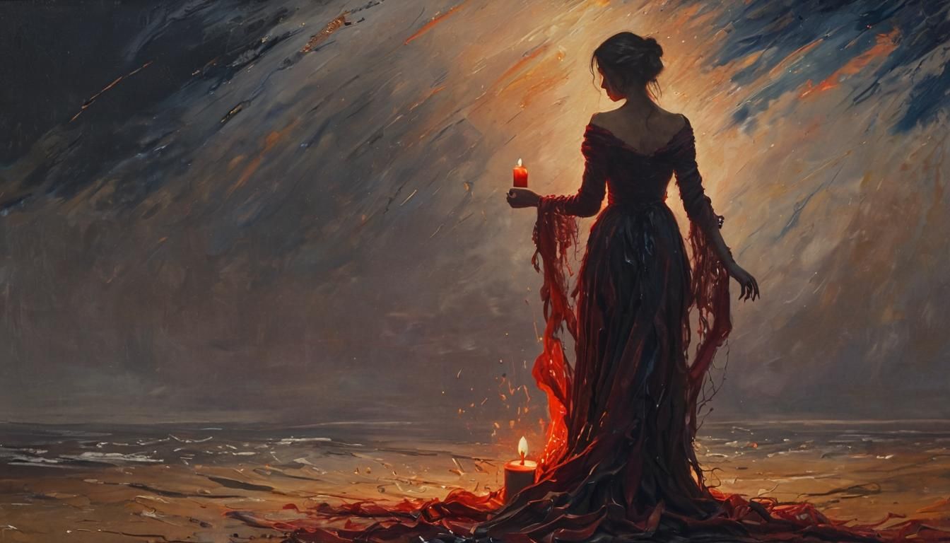 A Red Candle Silhouette in Whispers of the Wind