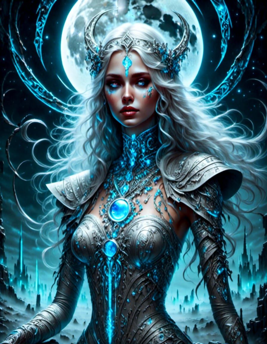 Tarot: The Moon, TRON inspired, 8K resolution white, gray and silver <lora:Glowing Runes:1.0> <lora:Thriller Fantasy:1.0...