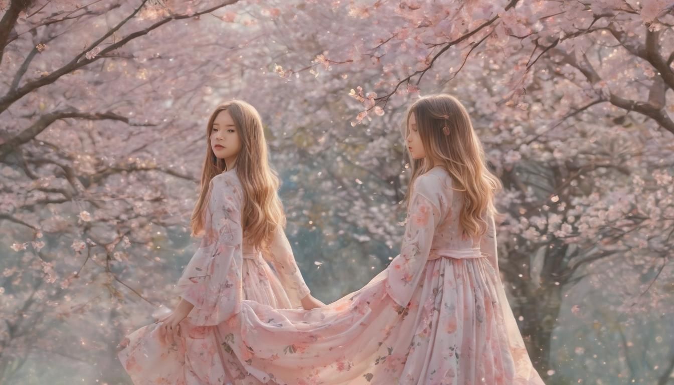 Anime Girl in Cherry Blossom Forest