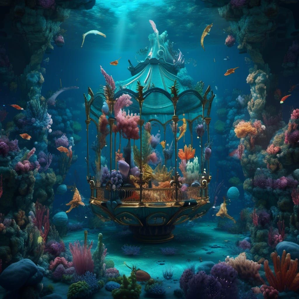 Underwater Carousel with Seahorses and Mermaids