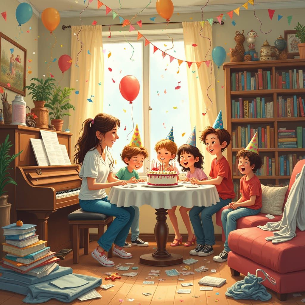 Joyful Family Celebration in a Lively Home
