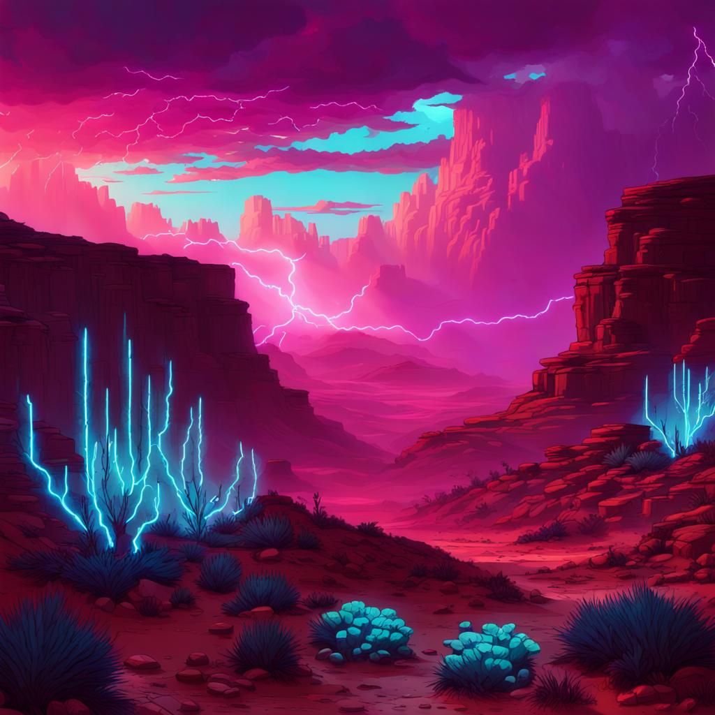 Cyberpunk desert canyon