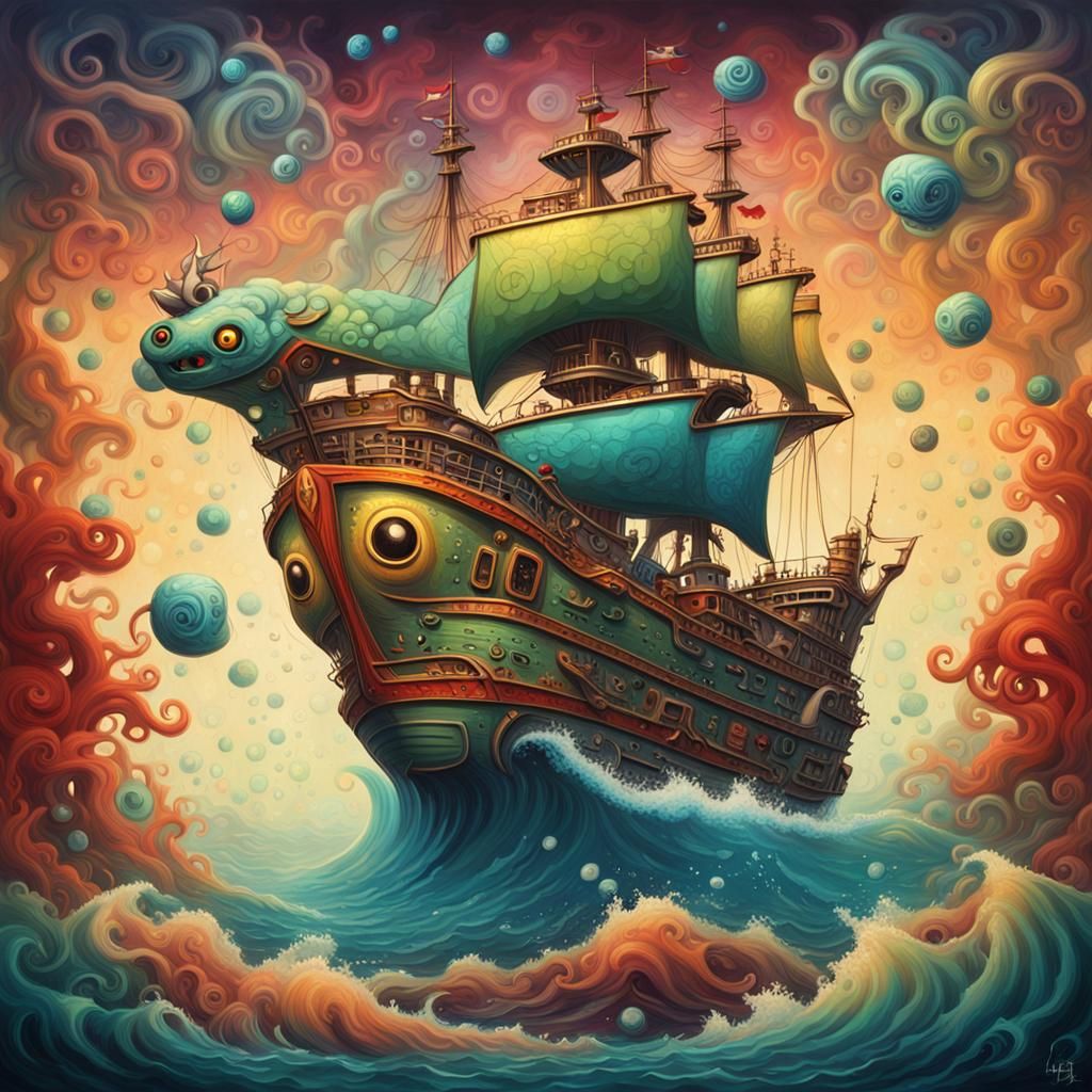 Wacky Ship at Sea in Splash Art Style