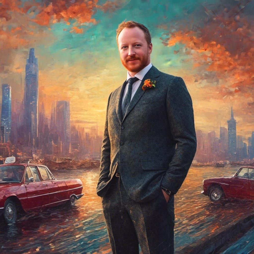 Vintage Man Welcomes the Future City