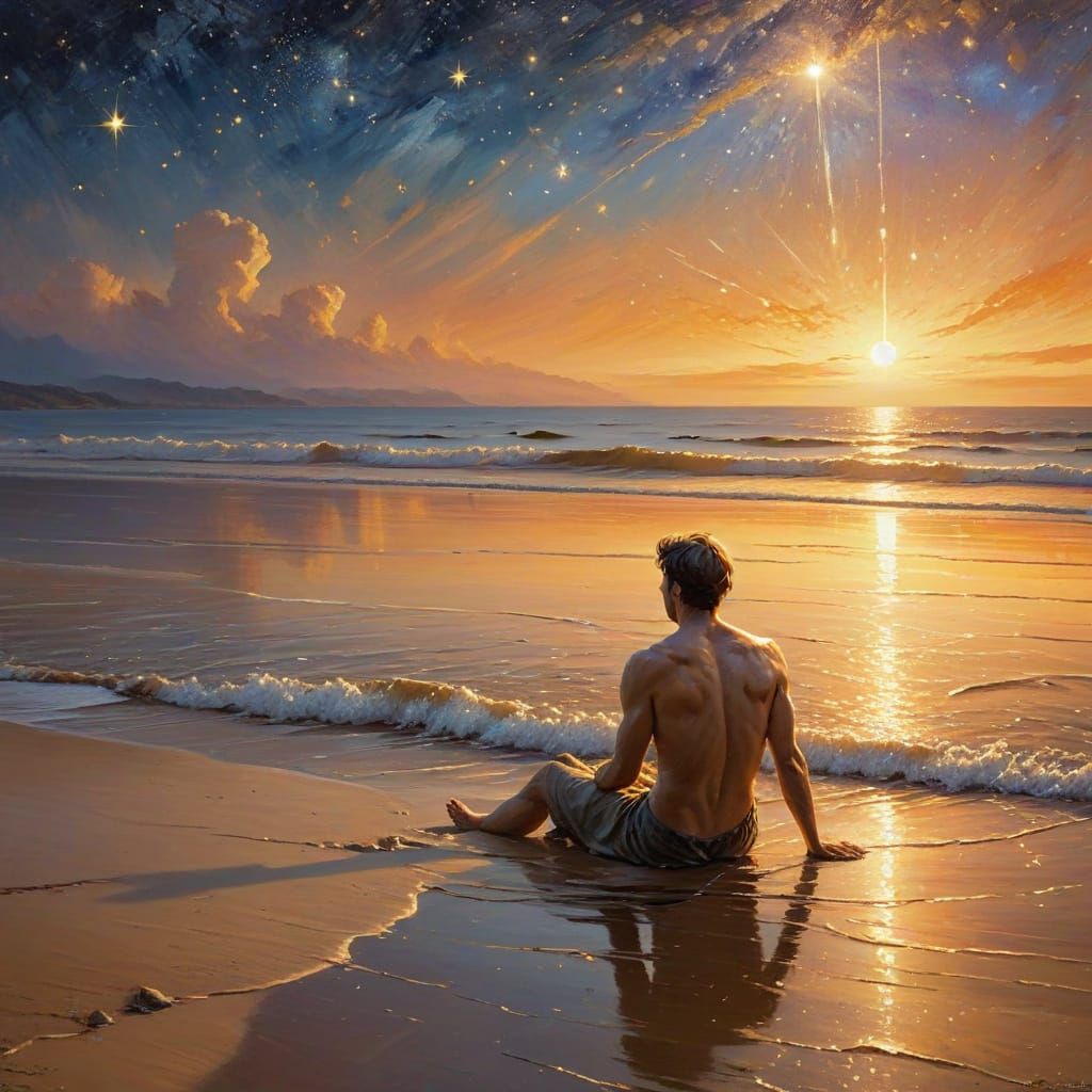 Figure Under Brilliant Star in Golden Light