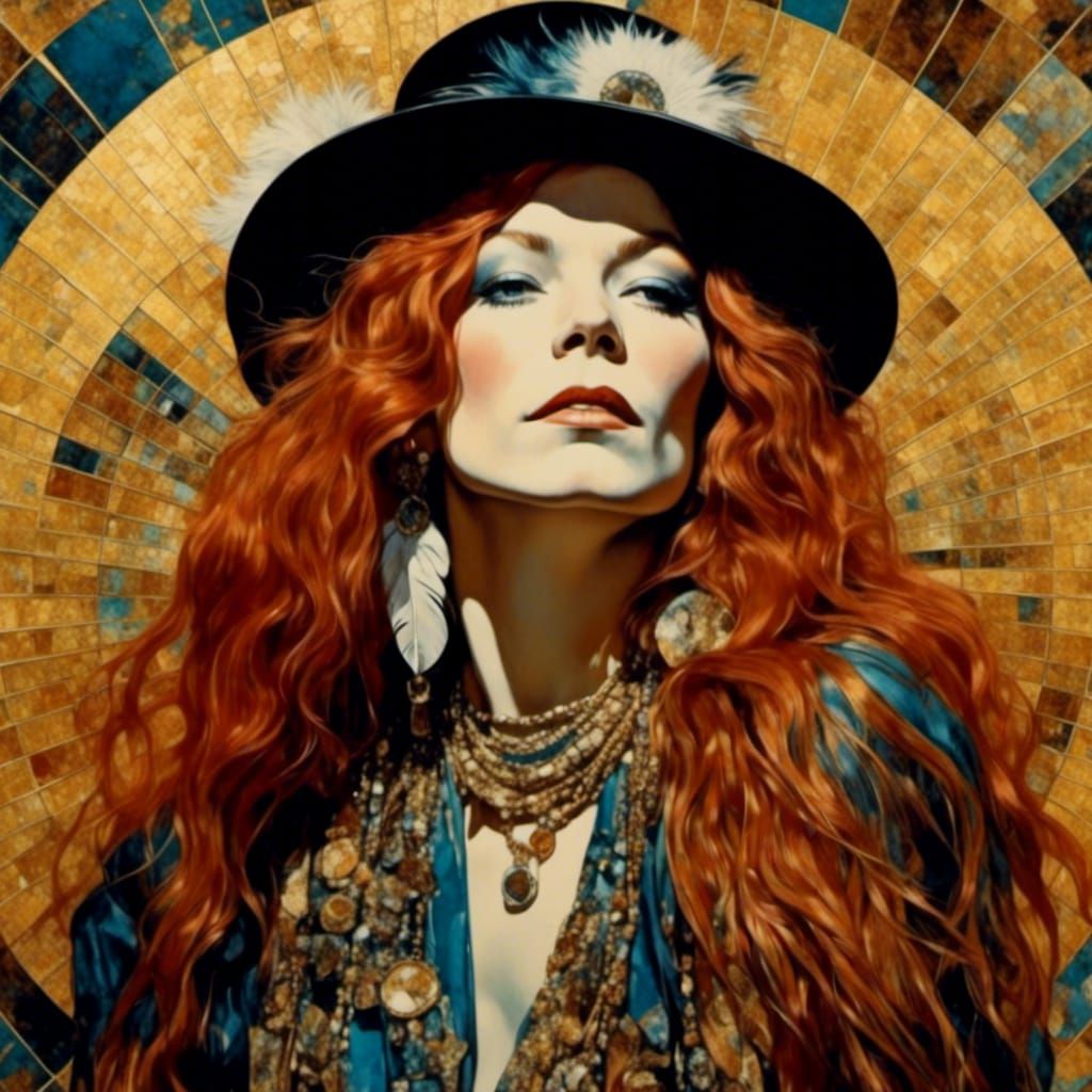 Psychedelic Singer Portrait in Art Nouveau Style