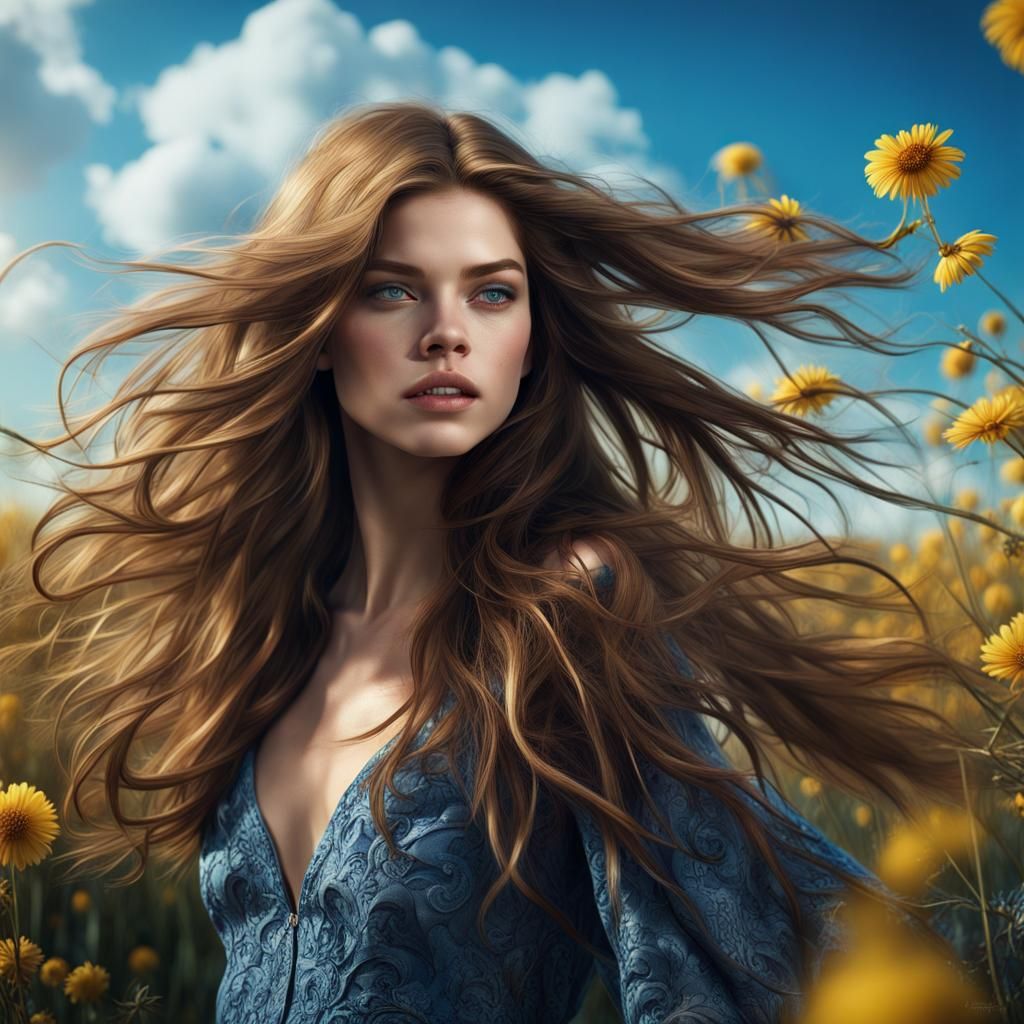 Barbara Palvin in a Field of Black Flowers