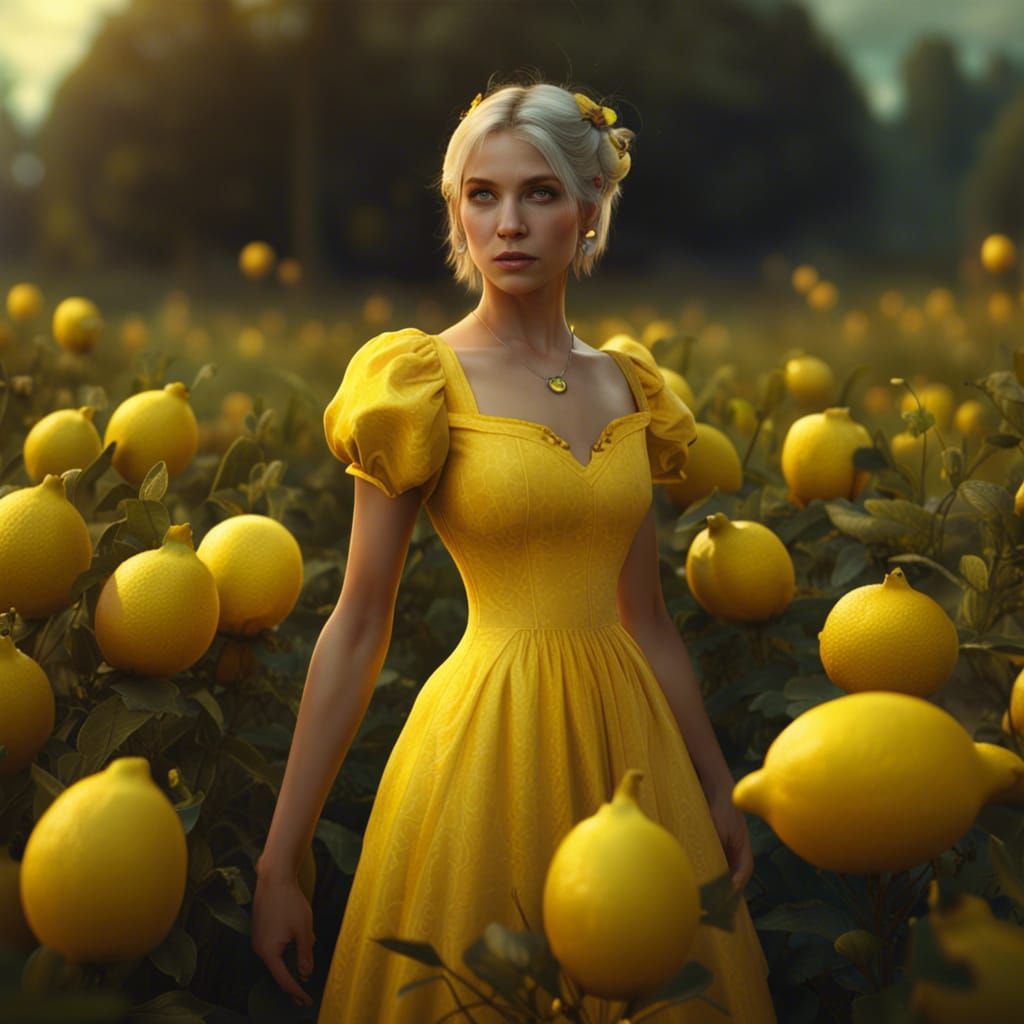Woman in Yellow Dress: Detailed Matte Painting