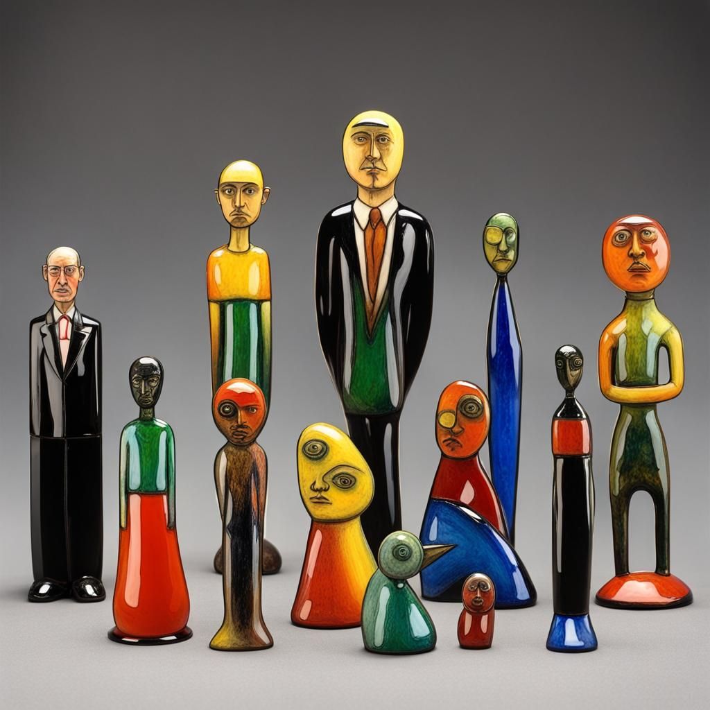 Enameled Glass Figurines in Expressionist Style