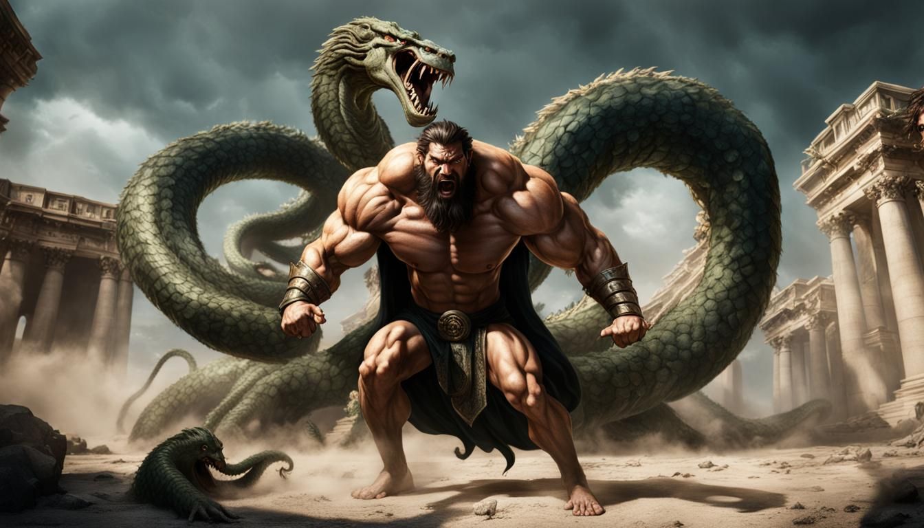 Hercules Wrestles Hydra in Epic Battle
