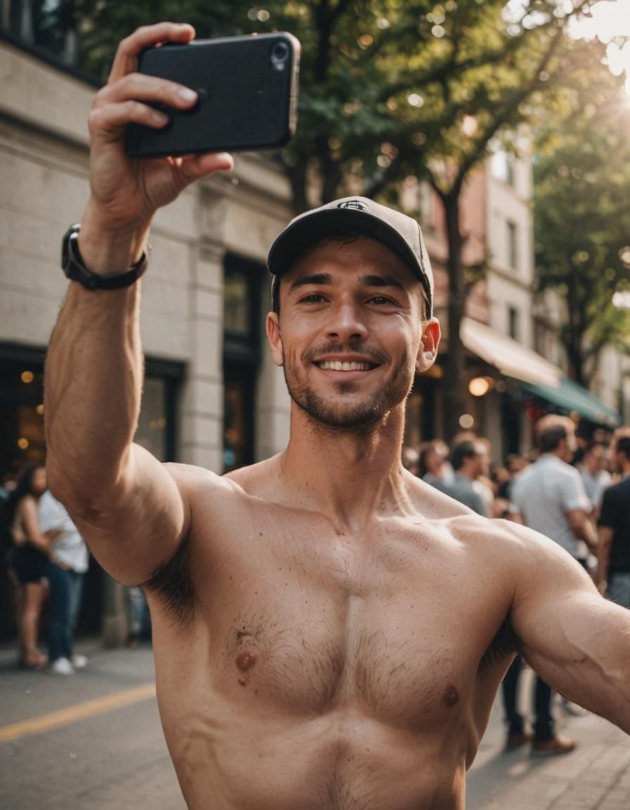 Shirtless Man Self Portrait with Natural Lighting