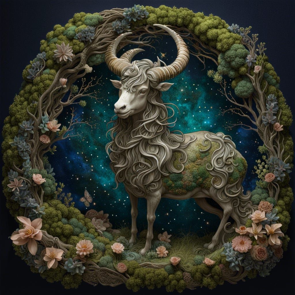 Earth Goddess Capricorn in Starry Night, Hyperrealistic Art