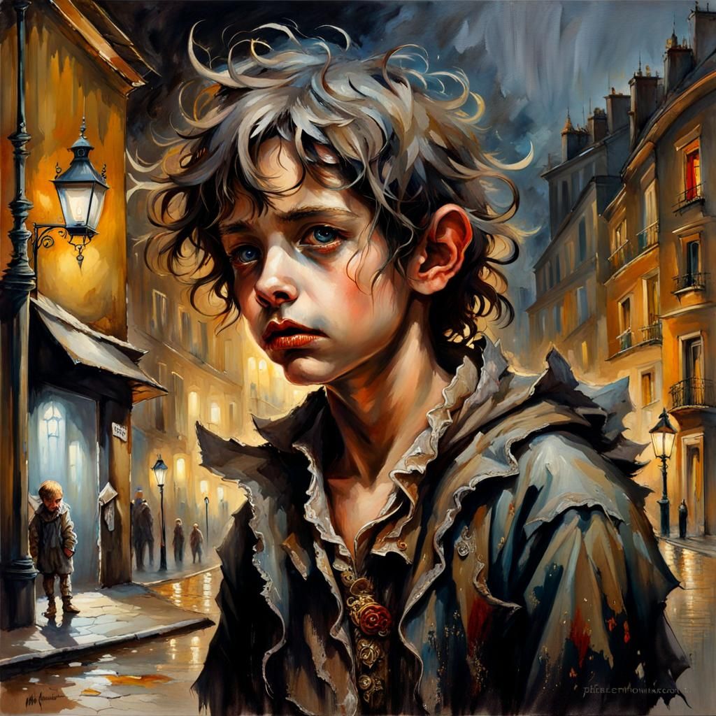 Despairing Demon-Angel on Ancient French Street