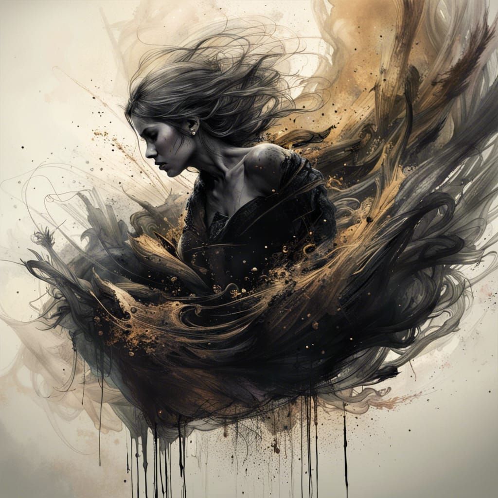 Liquid Ink Raven Dissolving into Smoke, Digital Art