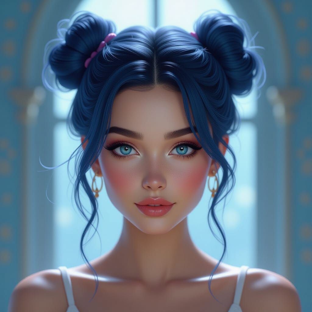 Woman with Blue Hair in Detailed Digital Art Style