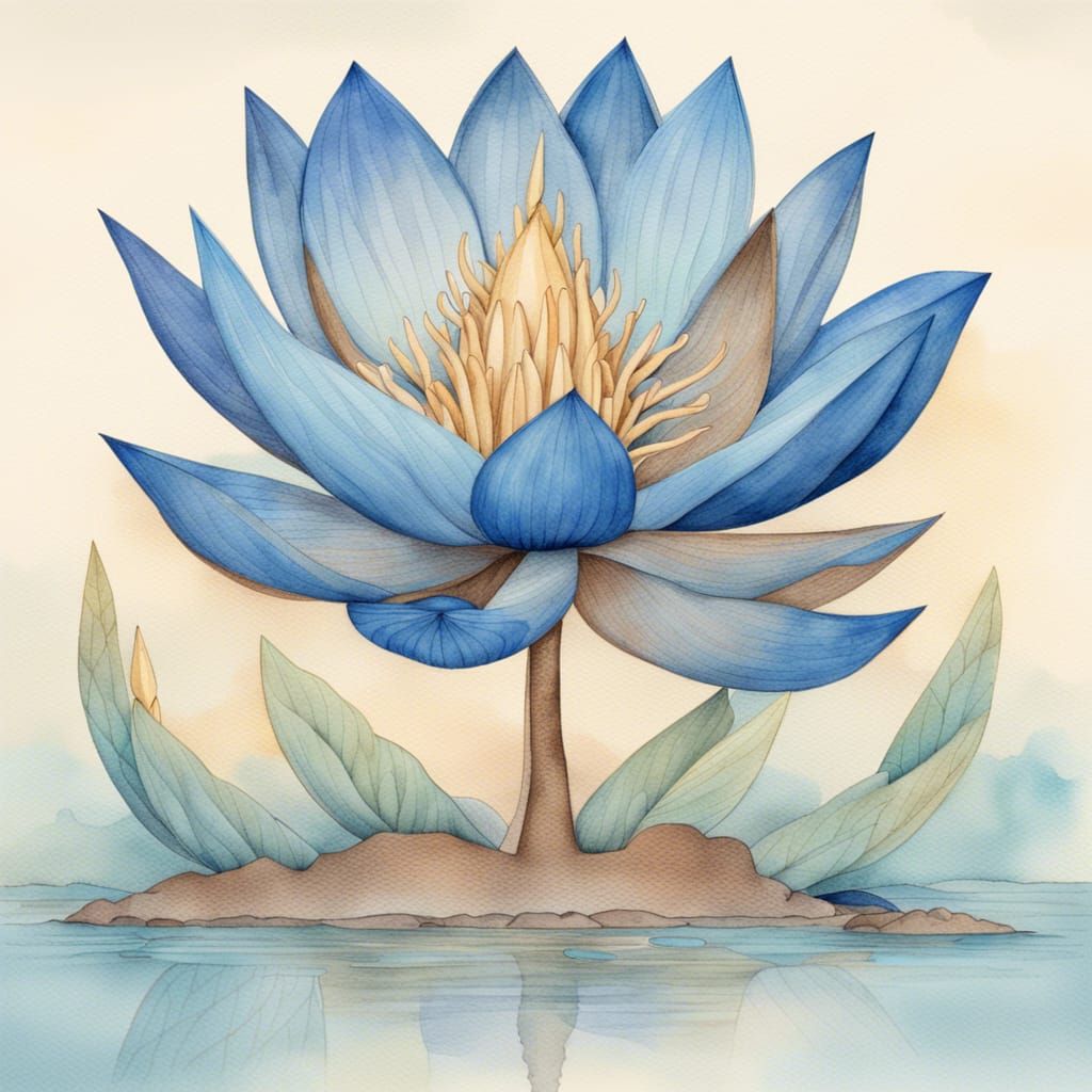 Blue Lotus of the Nile: Watercolor and Colored Pencil Art