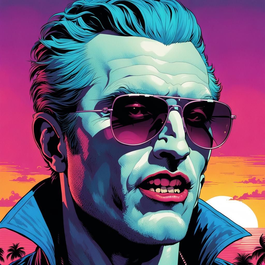 Vaporwave Vampire with Sunglasses Comic Book Art