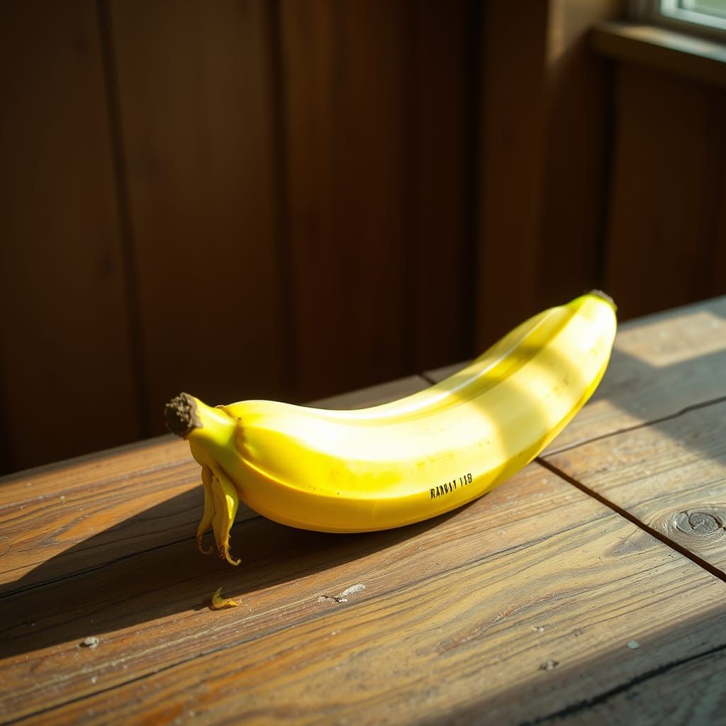 Vibrant Whimsical Banana on Wooden Table