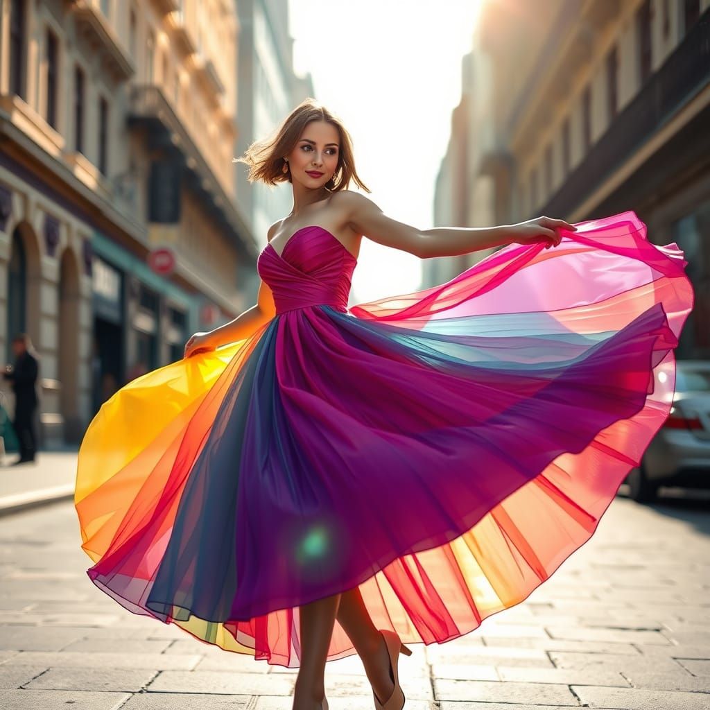 Elegant Woman in Ballerina Shoes Dances in the Street