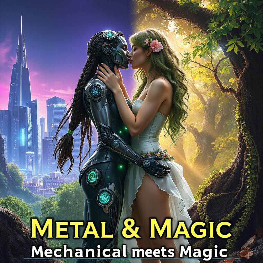 Cybernetic Love Meets Whimsical Nature in a Kiss