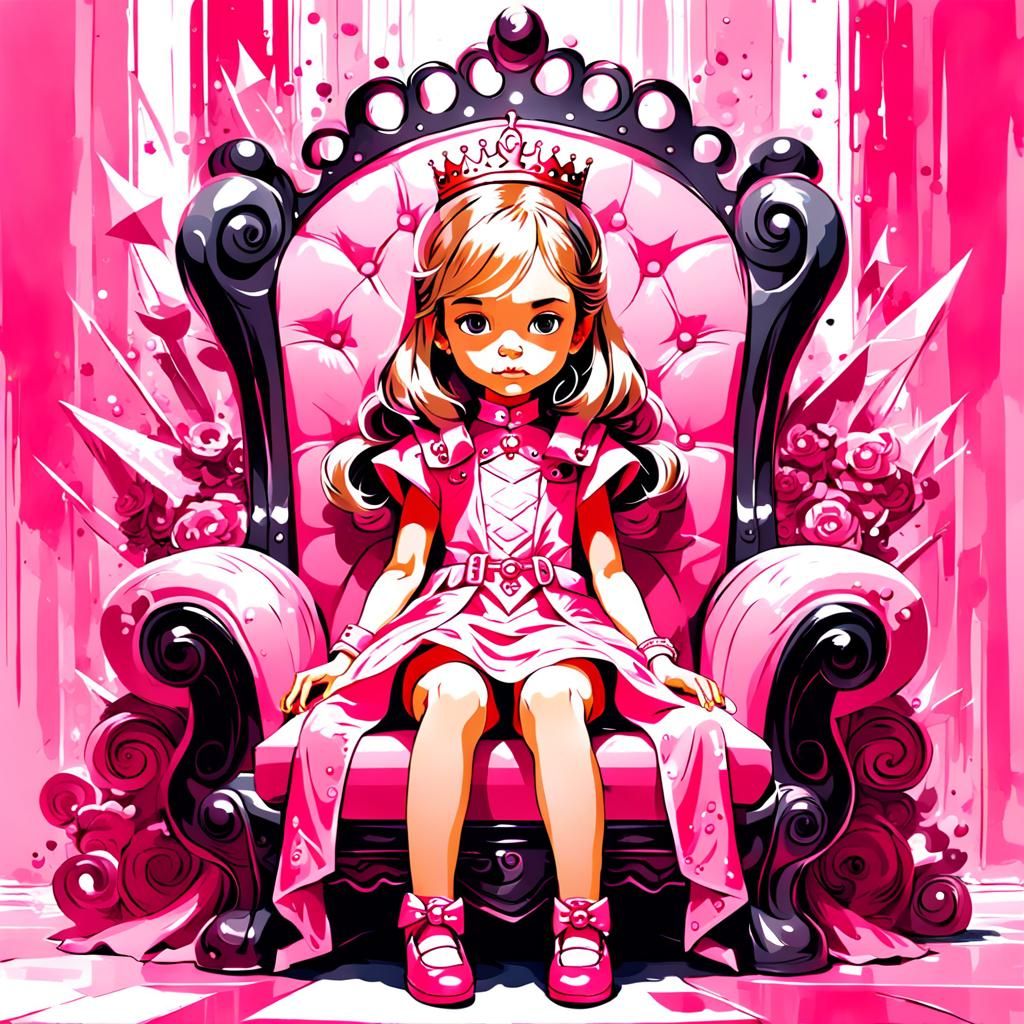 Pink Child Princess on Throne: Abstract Art