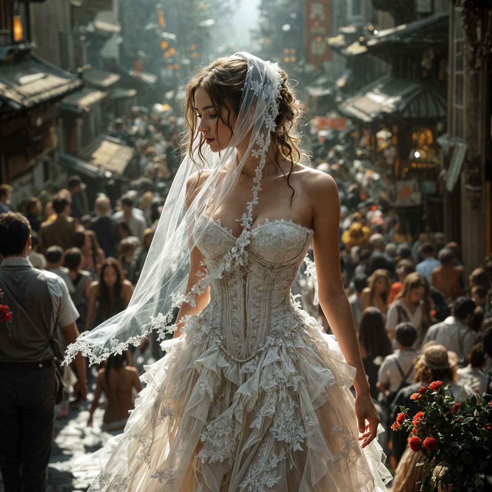 Frilly Corset Dress on Freckled Woman: Fairytale Masterpiece