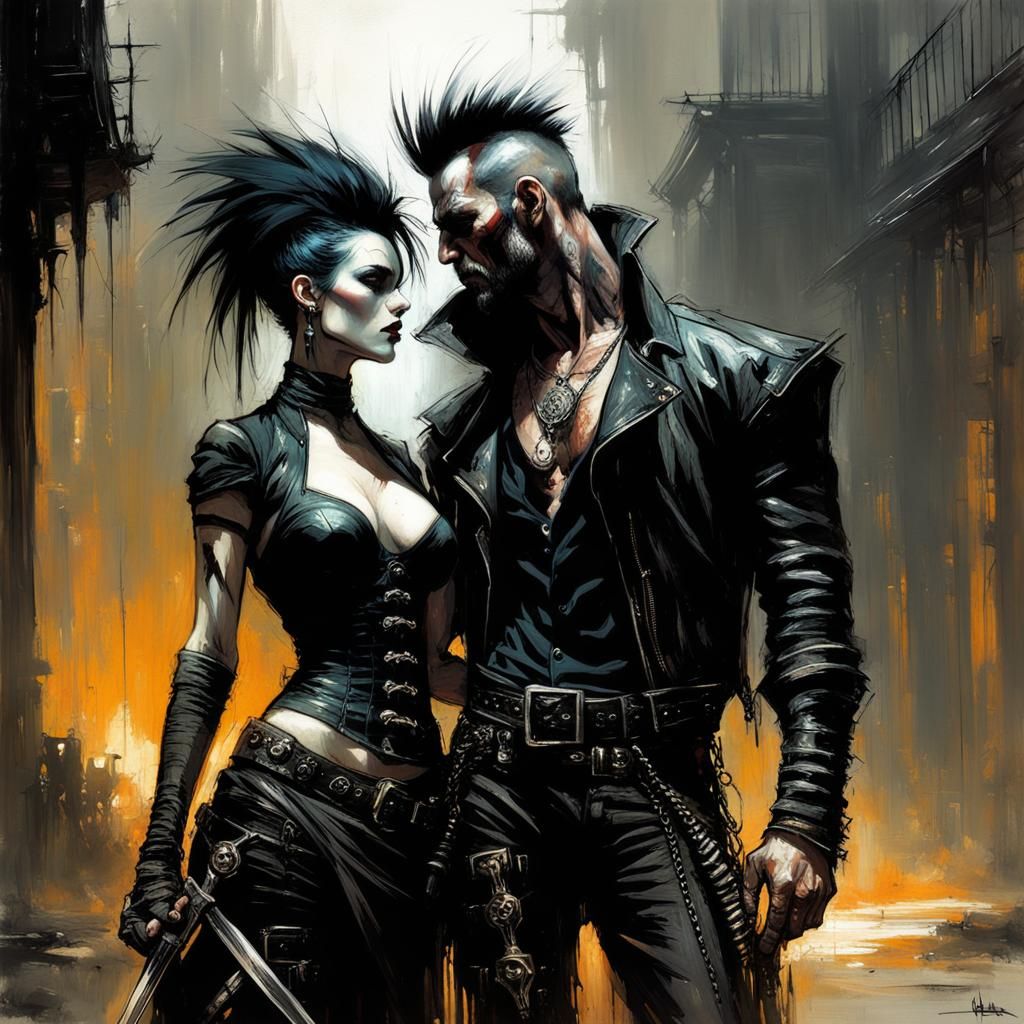 Goth Punk Couple in Fantasy Art Style