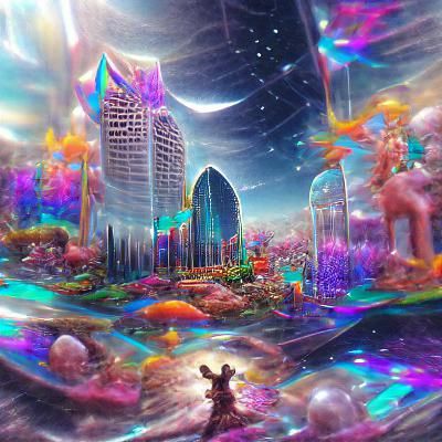 Astral Fantasy City in Mixed Media Style