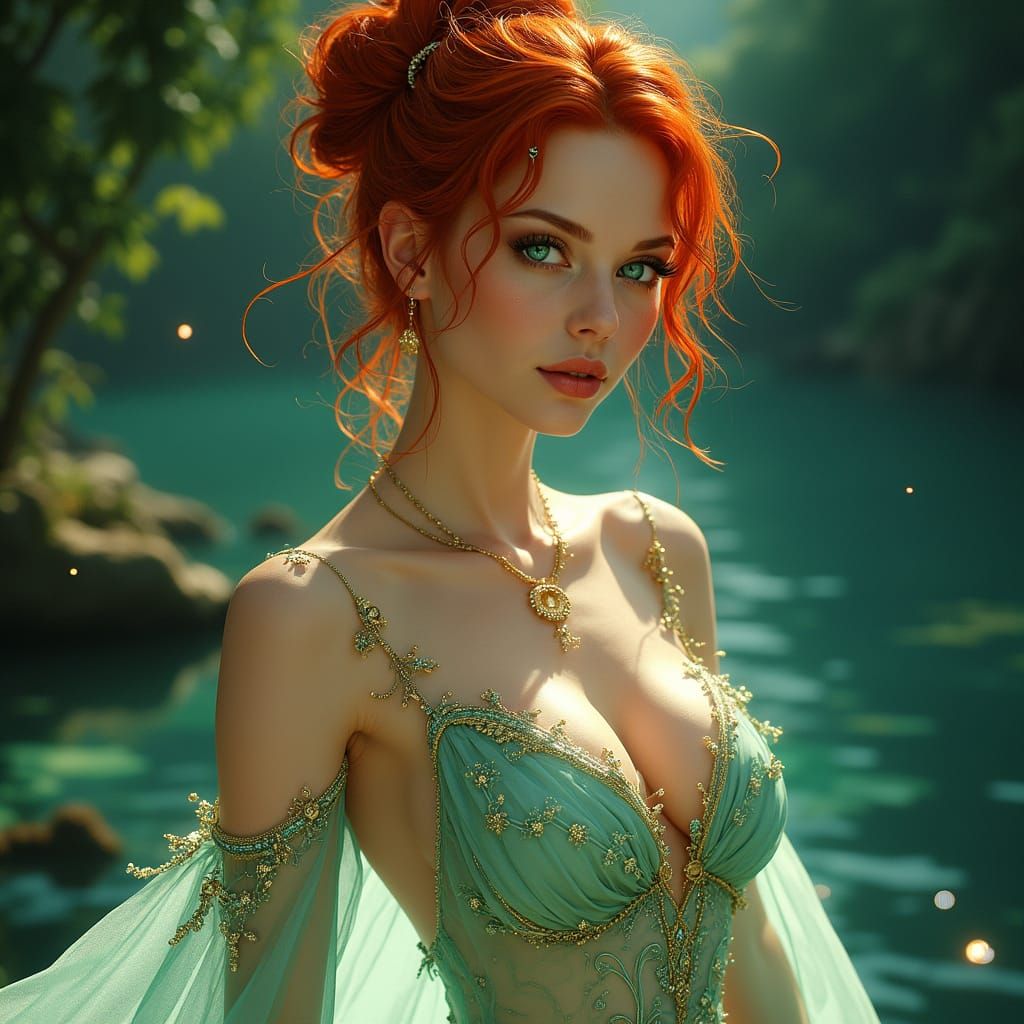 Ethereal Sorceress in Futuristic Art Nouveau Style