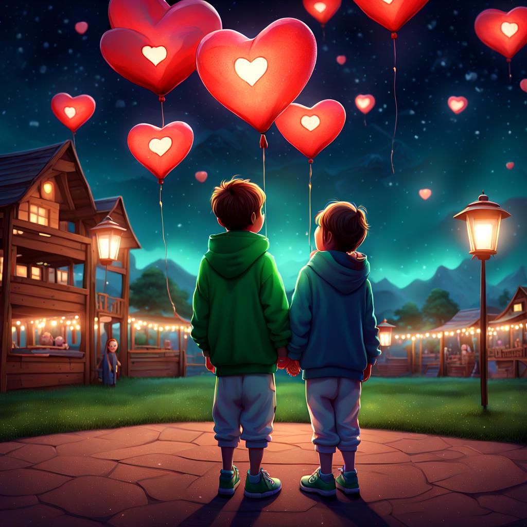 Children at Lantern Festival in Dark Fantasy Style