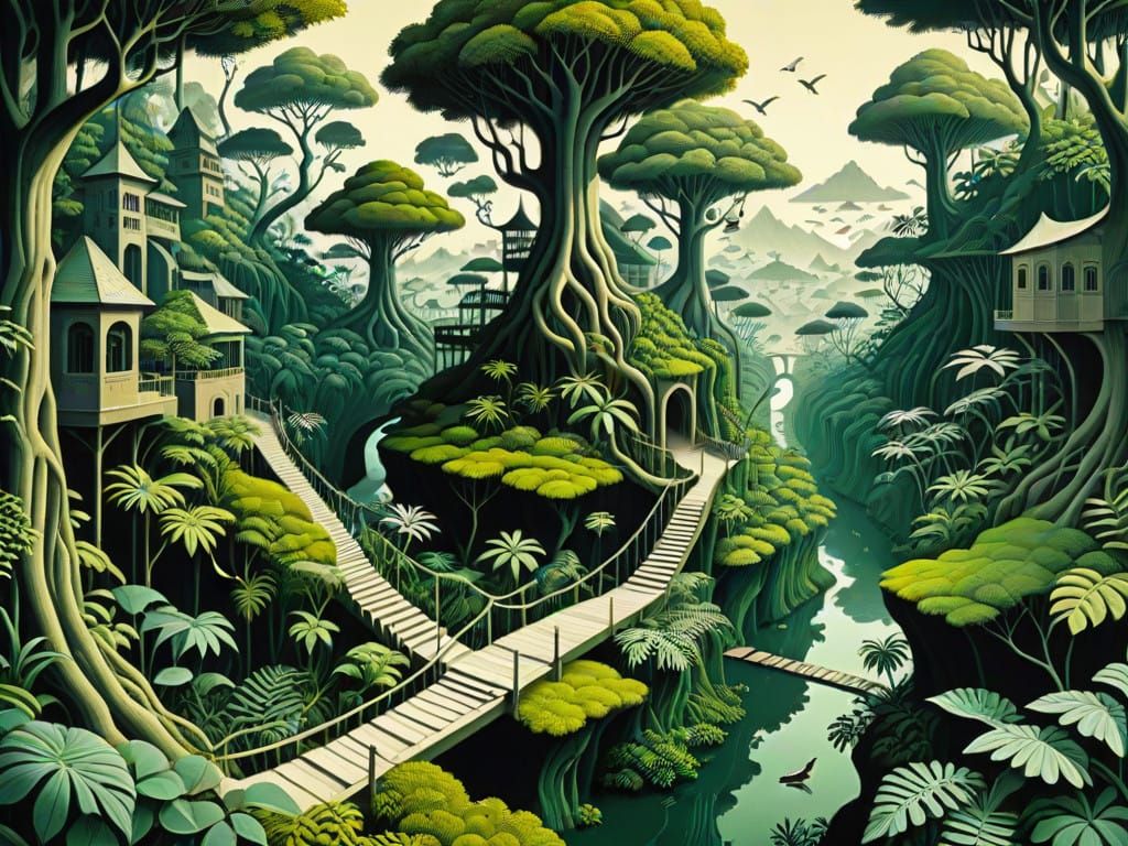 Escher-Inspired Futuristic Jungle Utopia