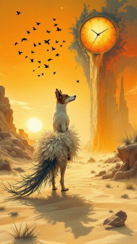 Elegant Dog Enveloped in Whimsical Surrealism